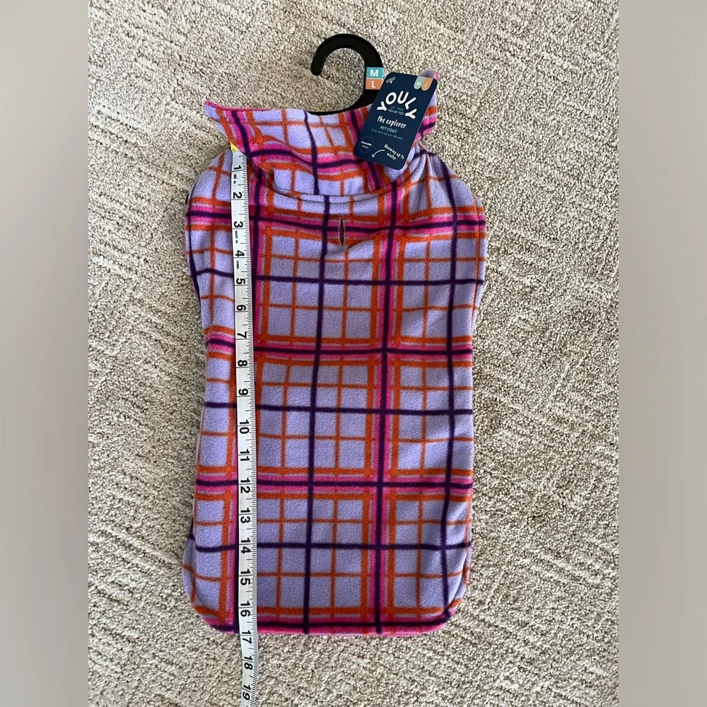 NWT -‎ YOULY - Fleece Plaid Pet Coat - M/L - Purple/Pink/Orange